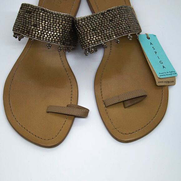 ASPIGA Women New Hand Crafted Leather & Metal Beaded Boho Slide with Toe Cuff 42 - Picture 6 of 9